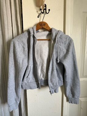 Brandy Melville Light Gray Hooded Zip Sweater